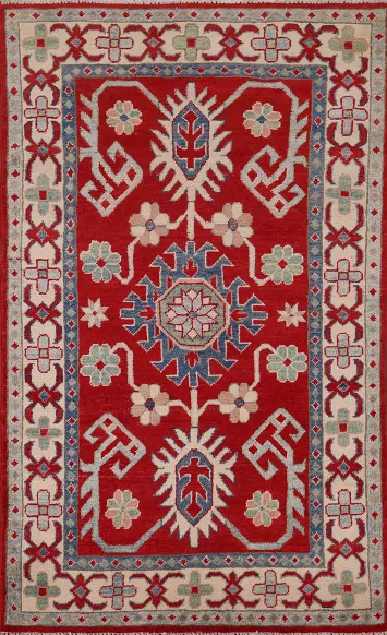 Handmade Red Wool Kazak Oriental Rug 3x5