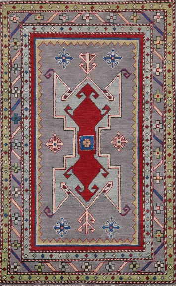 Gray Geometric Kazak Oriental Accent Rug 3x5