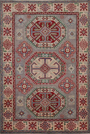 Gray Geometric Kazak Oriental Accent Rug 3x5