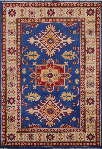 Blue Geometric Kazak Oriental Accent Rug 3x5