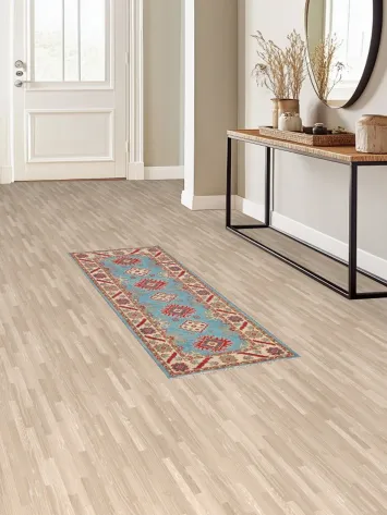 Light Blue Kazak Oriental Runner Rug 2x6