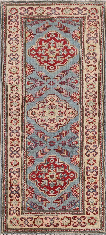Light Blue Kazak Oriental Runner Rug 2x6