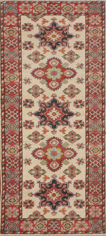 Geometric Kazak Oriental Runner Rug 2x6