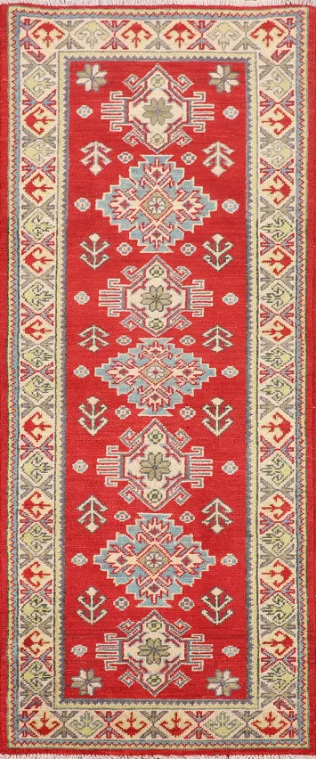 Red Geometric Kazak Oriental Runner Rug 2x6