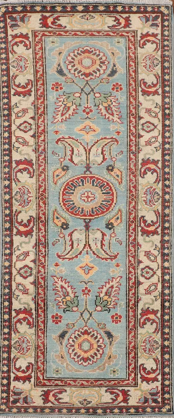 Light Blue Kazak Oriental Runner Rug 2x6