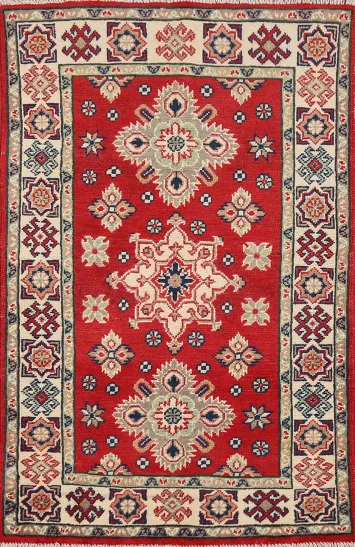 Red Geometric Kazak Oriental Rug 3x4