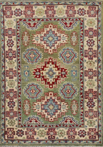 Green Geometric Kazak Accent Rug 3x4