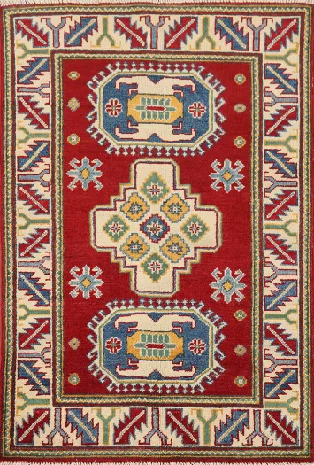 Geometric Red Kazak Oriental Accent Rug 3x4