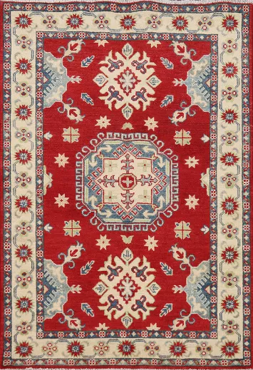 Red Geometric Kazak Oriental Foyer Rug 3x5