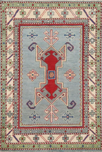 Light Blue Geometric Kazak Foyer Rug 3x5