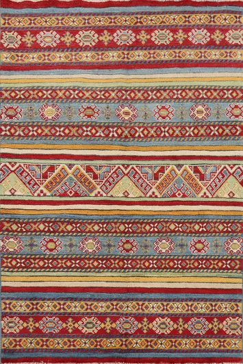 Striped Wool Kazak Oriental Foyer Rug 4x6