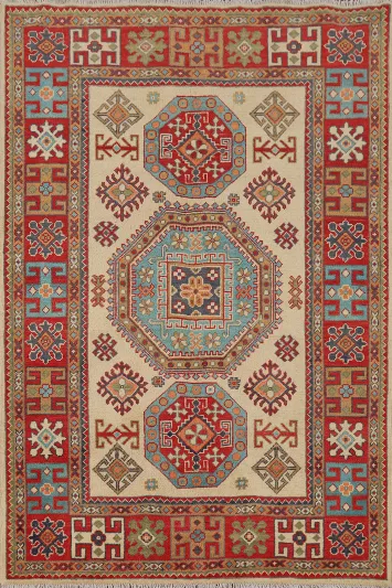 Geometric Kazak Oriental Accent Rug 4x6
