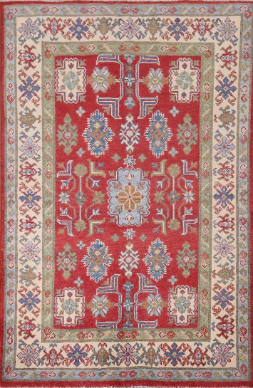 Handmade Red Kazak Oriental Accent Rug 4x6