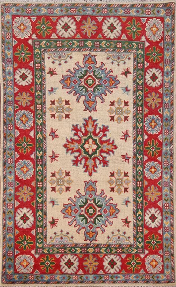 Handmade Wool Kazak Oriental Foyer Rug 3x4