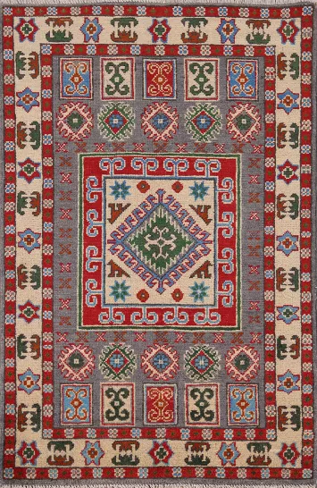 Geometric Wool Kazak Accent Rug 3x4