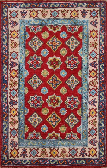 Geometric Red Kazak Handmade Accent Rug 3x4
