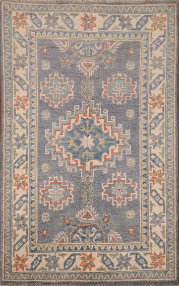 Gray Geometric Kazak Handmade Accent Rug 3x4