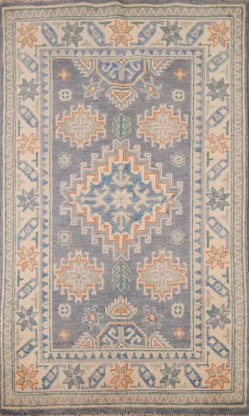 Gray Geometric Kazak Accent Rug 3x4