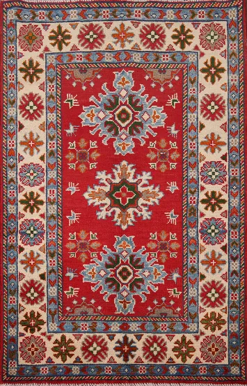 Geometric Wool Kazak Handmade Foyer Rug 3x4