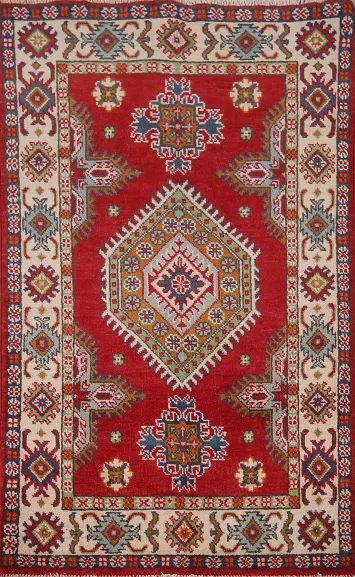 Geometric Red Kazak Oriental Rug 3x4