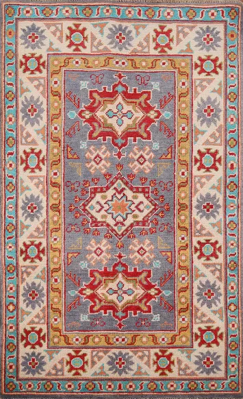 Handmade Blue Kazak Wool Accent Rug 3x4