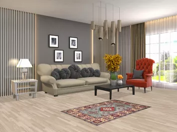 Light Blue Geometric Kazak Wool Foyer Rug 3x4