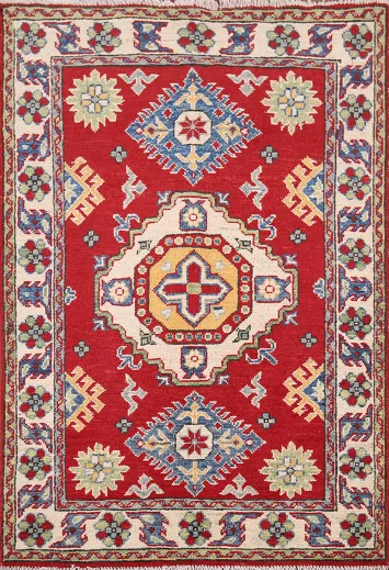 Red Geometric Kazak Pakistan Accent Rug 3x4