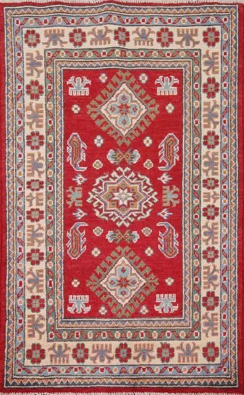 Geometric Red Kazak Oriental Accent Rug 3x4