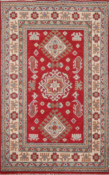 Handmade Red Kazak Oriental Foyer Rug 3x4