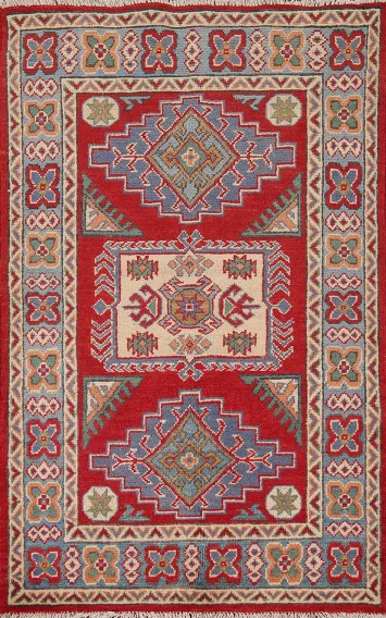 Geometric Red Kazak Oriental Accent Rug 3x4