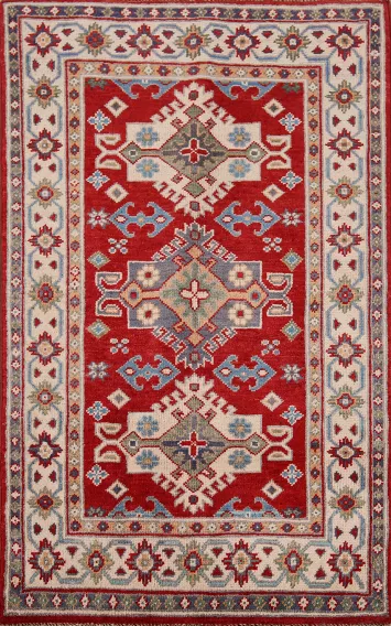 Handmade Red Kazak Wool Foyer Rug 3x4
