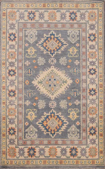 Gray Geometric Kazak Handmade Wool Rug 3x4
