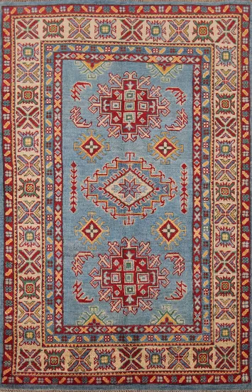 Handmade Blue Kazak Oriental Accent Rug 3x5