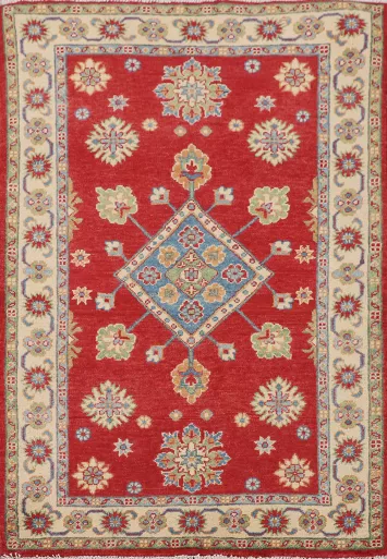 Handmade Red Kazak Wool Accent Rug 3x5