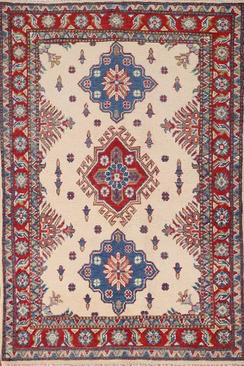 Ivory Geometric Kazak Accent Rug 3x5