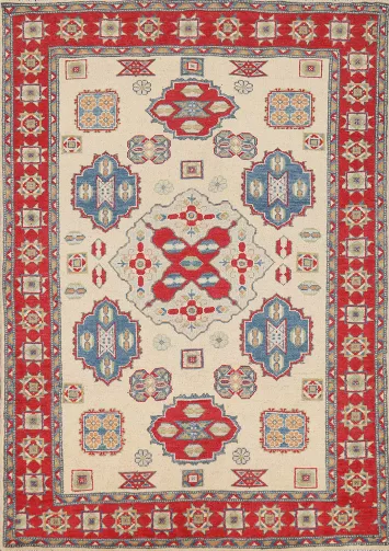 Ivory Wool Kazak Accent Rug 4x6