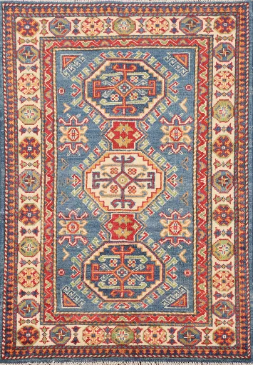 Blue Geometric Kazak Foyer Rug 3x4