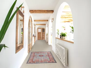 Light Blue Geometric Kazak Wool Accent Rug 3x5