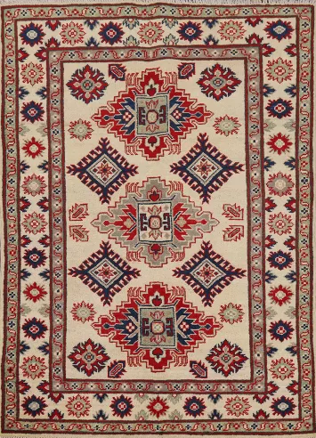 Geometric Ivory Kazak Oriental Rug 3x5