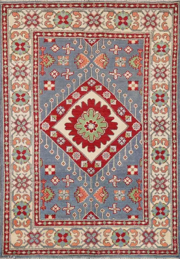 Geometric Blue Kazak Oriental Accent Rug 3x5