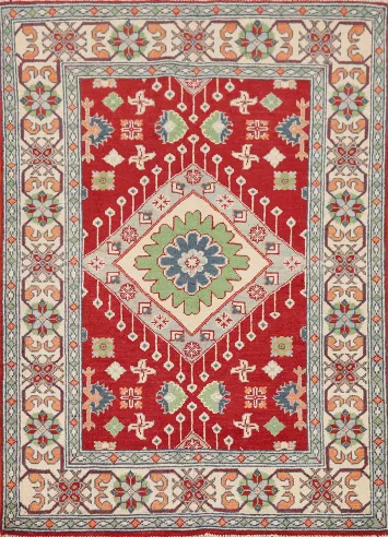 Red Geometric Kazak Accent Rug 3x5