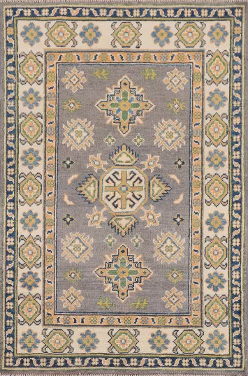 Gray Geometric Kazak Accent Rug 3x4