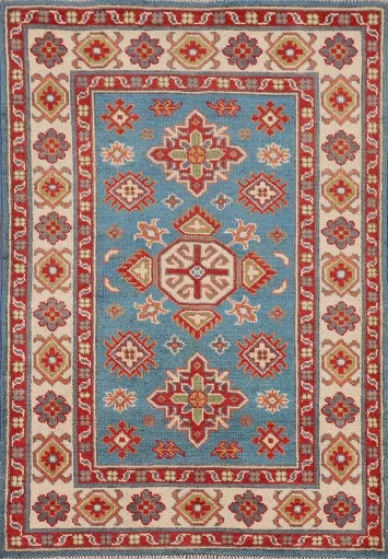 Light Blue Kazak Handmade Foyer Rug 3x4