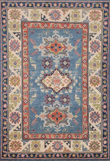 Blue Geometric Kazak Handmade Foyer Rug 3x4