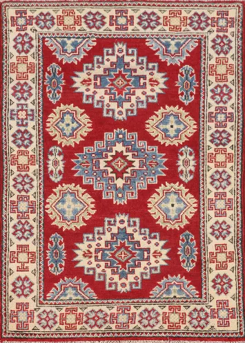 Geometric Red Kazak Handmade Foyer Rug 3x4
