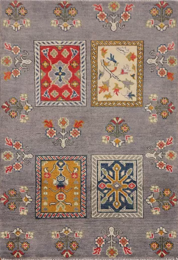 Gray Wool Kazak Handmade Foyer Rug 3x4