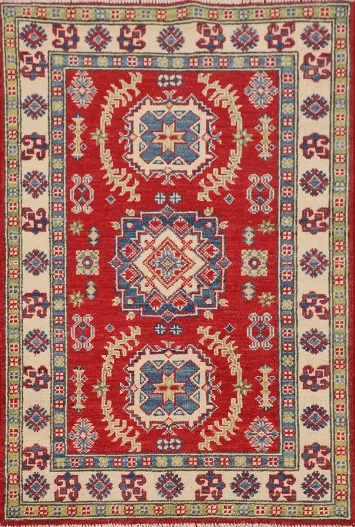 Geometric Red Kazak Handmade Foyer Rug 3x4