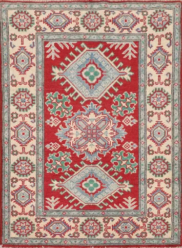 Geometric Red Kazak Accent Rug 3x4