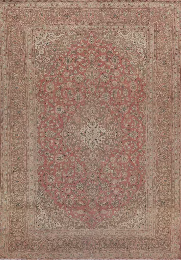 Traditional Pink Floral Kashan Persian Area Rug 10x13