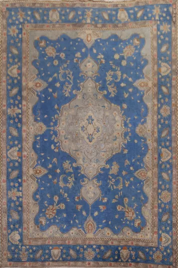 Blue Distressed Tabriz Persian Area Rug 8x11